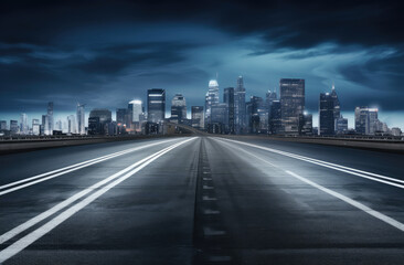 Fototapeta premium Metropolitan Dreams: Empty Highway to Skyline