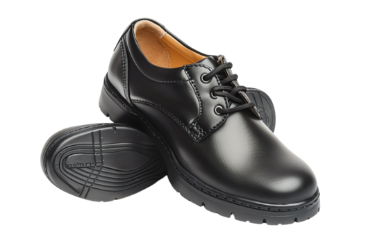 Elegant black leather shoes with laces, perfect for formal occasions and business attire. High-quality, durable, and stylish footwear.