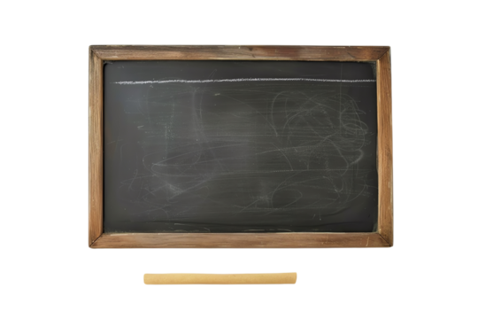 Vintage chalkboard with wooden frame and chalk eraser, perfect for educational or nostalgic design concepts.