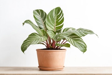 Fototapeta premium Green Plant in Terracotta Pot on Wooden Surface