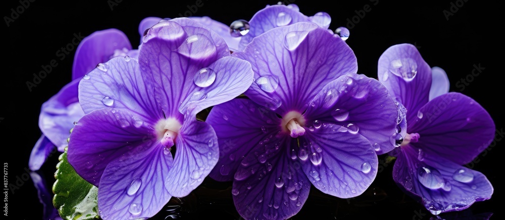 Poster close up image of an african violet with copy space for text.