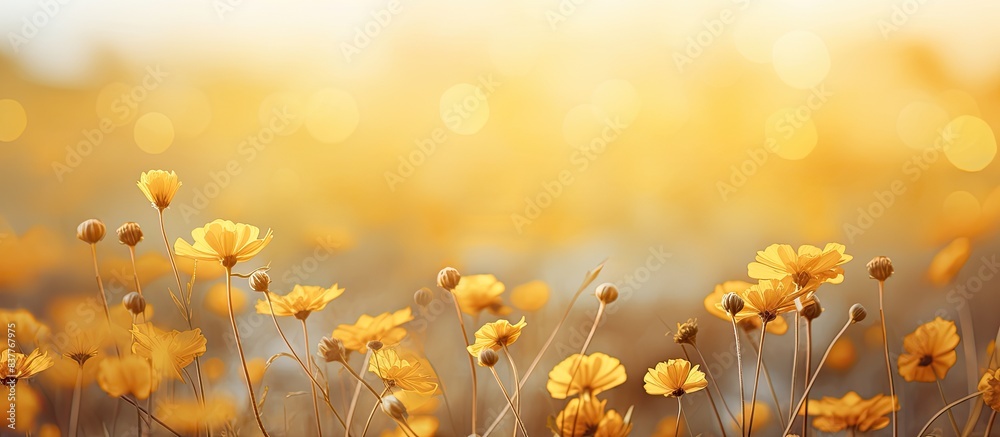 Poster Golden blooms on a field with copy space image.