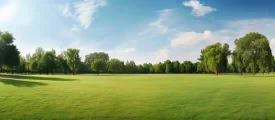 Park's verdant lawn provides a serene backdrop with ample copy space image.