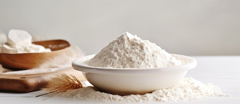 Raw fresh dried adlay flour on light white table.