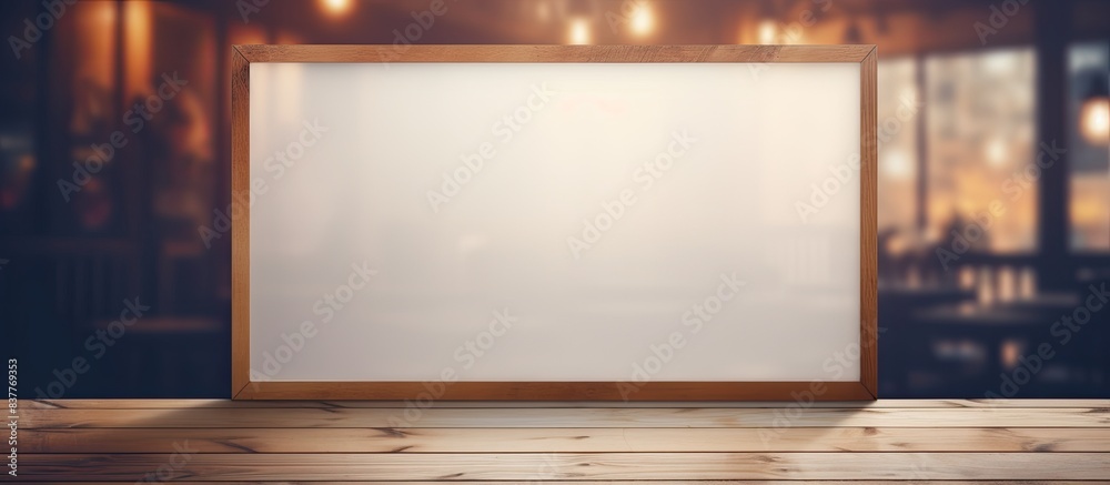 Aufkleber blurry window backdrop with a wooden blank board for copy space image.