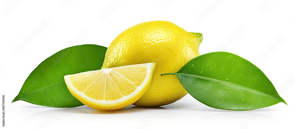 Poster lemon fruit isolated on a white background with a clipping path for easy removal, perfect for a copy