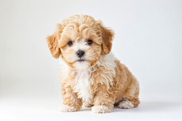 Adorable Golden and White Puppy Sitting on White Background
