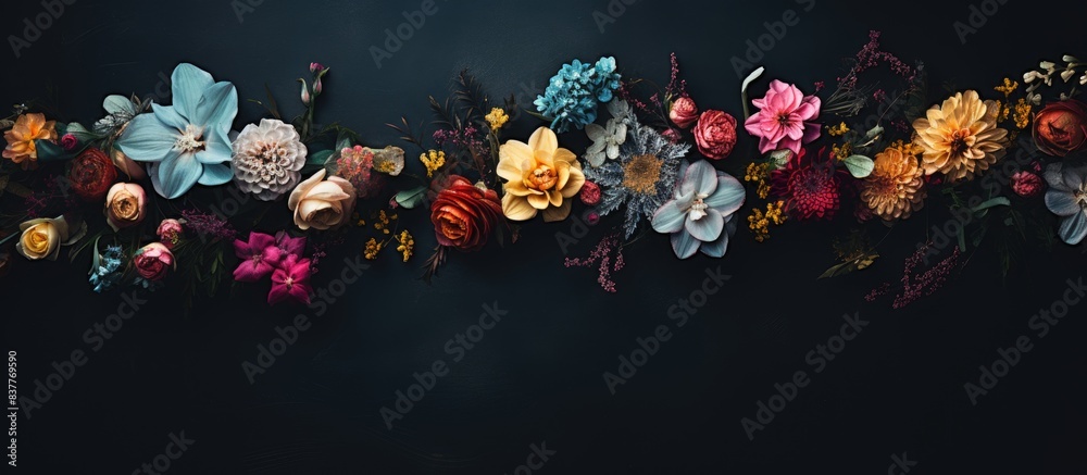 Aufkleber an array of flowers set against a dark backdrop, captured from above to showcase the beauty with ava