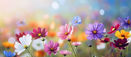 Fototapeta premium Colorful flowers in nature with a vibrant background, a perfect copy space image.