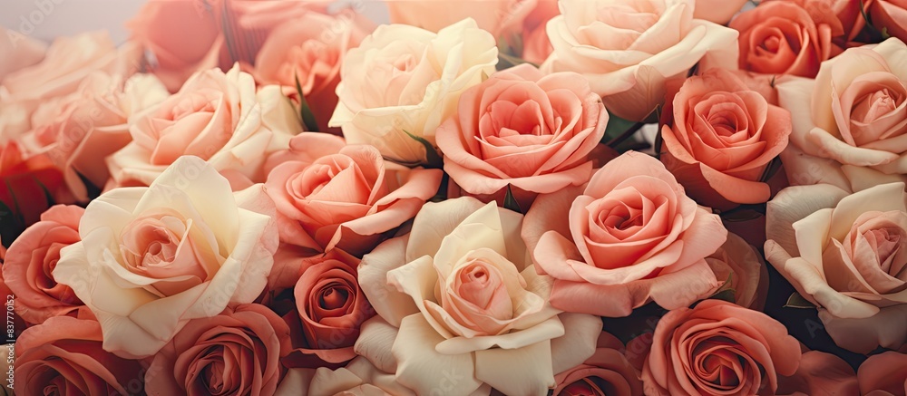 Poster vintage-style artificial roses creating a beautiful background, perfect for a copy space image.