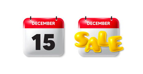 Calendar date sale 3d icon. 15th day of the month icon. Event schedule date. Meeting appointment time. 15th day calendar message. Save the date 3d banner. Day or Month of sales. Vector