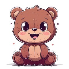 Fototapeta premium Cute little chibi bear picture. Cartoon happy drawn characters