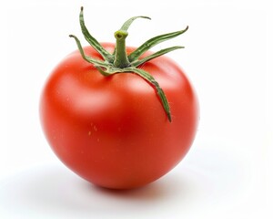 Single red tomato on white background