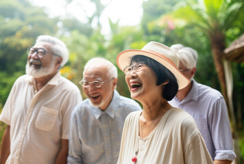 Joyful Seniors Laughing Outdoors Together