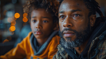 An African father and son enjoy family time at home playing a game.