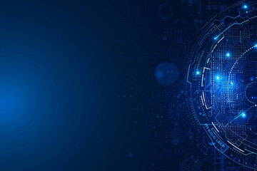 Futuristic digital interface with blue technology elements, showcasing circuits and data flow in a high-tech design.