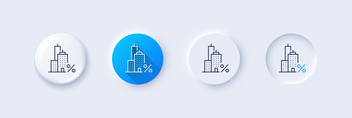 Mortgage line icon. Neumorphic, Blue gradient, 3d pin buttons. Credit tax rate sign. Real estate percent symbol. Line icons. Neumorphic buttons with outline signs. Vector