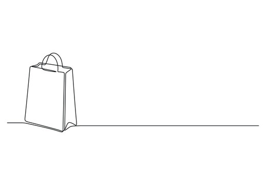 recommend clip art: Continuous one line drawing of shopping bag. Simple one line art paper bag vector illustration