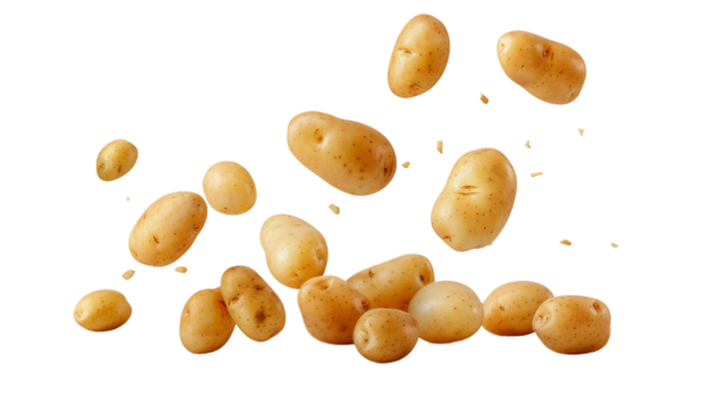 Falling potatoes isolated on transparent background