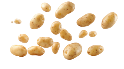Falling potatoes isolated on transparent background