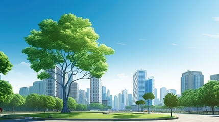 Fototapeta premium Serene Urban Park With City Skyline