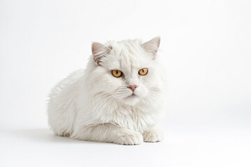 Obraz premium White cat with yellow eyes looking to the left