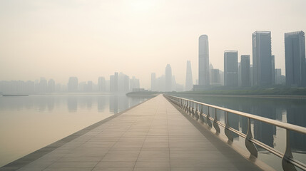 Obraz premium Misty Urban Skyline Reflected in Water