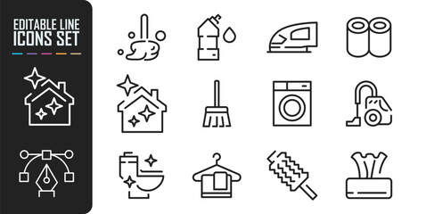 Set of line icons in linear style. Series - Home cleaning.Clean up the house.