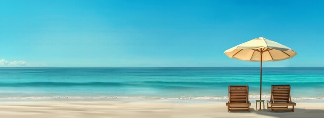 Luxurious Beach Getaway on Serene White Sand Beach, Unwind Under Umbrella