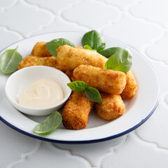 Traditional homemade croquettes with sauce