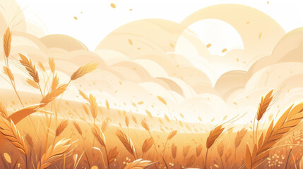 a minimalist vector illustration of a vast field of wheat, farmland harvest background