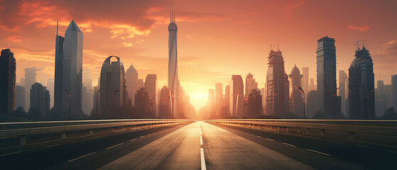 Futuristic City Skyline at Sunset