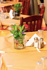 Table decor flowers in restaurant
