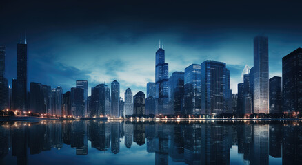 Fototapeta premium Illuminated Modern Cityscape at Night