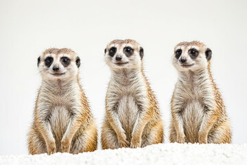 Three Meerkat Animals on a White Background