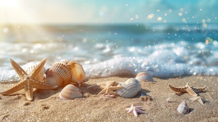 Sparkling seaside with shells and starfish