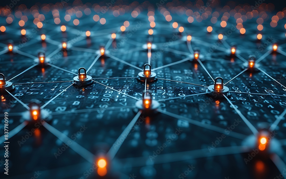 Poster service concept to prevent hacking of many connected networks,padlock,cyber security technology