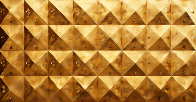 Repeating pattern of gold upholstered wall tiles.