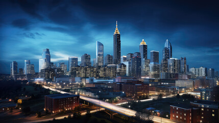 Obraz premium Illuminated City Skyline at Night
