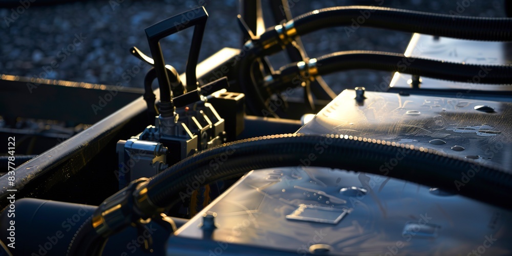 Poster Ground power unit connector, close-up, detailed, evening glow, no people 