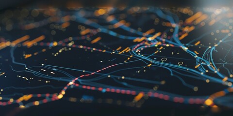 Detail of flight tracking maps on screen, close focus, twilight setting, no humans