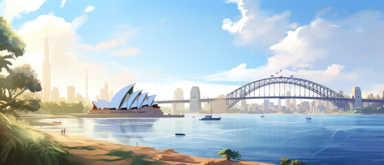 Fototapeta premium Scenic Sydney Harbor with Opera House and Bridge