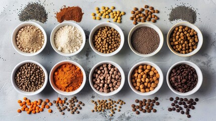 Assorted Dog Food Bowls Displaying Texture and Color Diversity