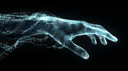 Fototapeta premium Futuristic Technology Concept - 3D Wireframe Human Hand Swipe Gesture with Digital Data and Holographic Effects