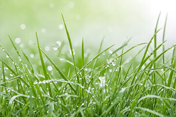 Dew Drops on Green Grass Blades