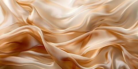 Fototapeta premium Closeup photo of crumpled beige silk fabric with natural light shadow. Concept Closeup Photography, Textile Art, Natural Light Shadow, Neutral Tones, Fabric Texture