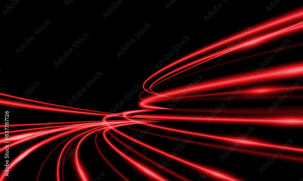 Poster abstract red light fast speed curve dynomic motion on black background vector