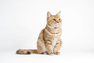 Adorable ginger cat sitting on white background