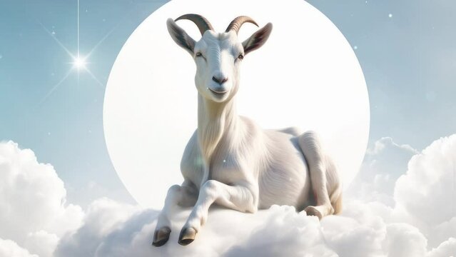 Eid al-Adha Theme: Tranquil Sky Goat in the Celestial Clouds, 4K Video For Celebration