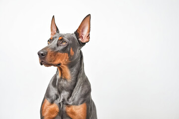 Portrait of a Doberman Pinscher Dog with a White Background